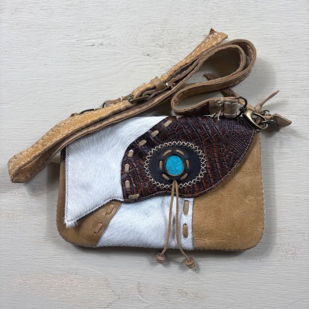 Western Cowhide Leather Crossbody Bag Festival Boho Coastal Cowgirl Concert